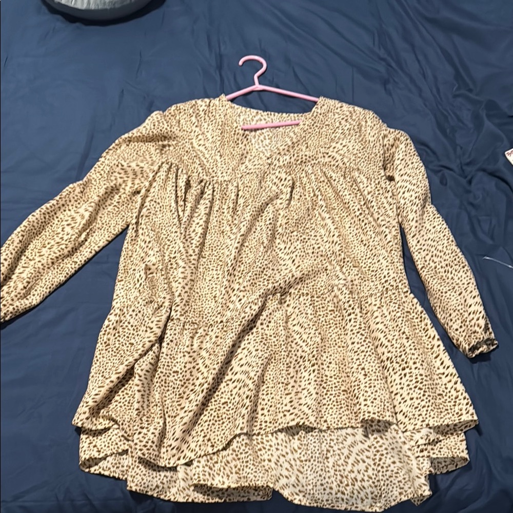 SHEIN Tan Tiered Puff Sleeve Mini Dress
